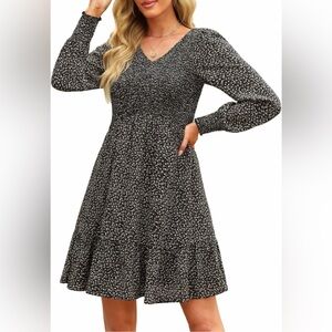 Ellakoko EUC Elegant Women's Longsleeve Ruffled Trim  Dress
